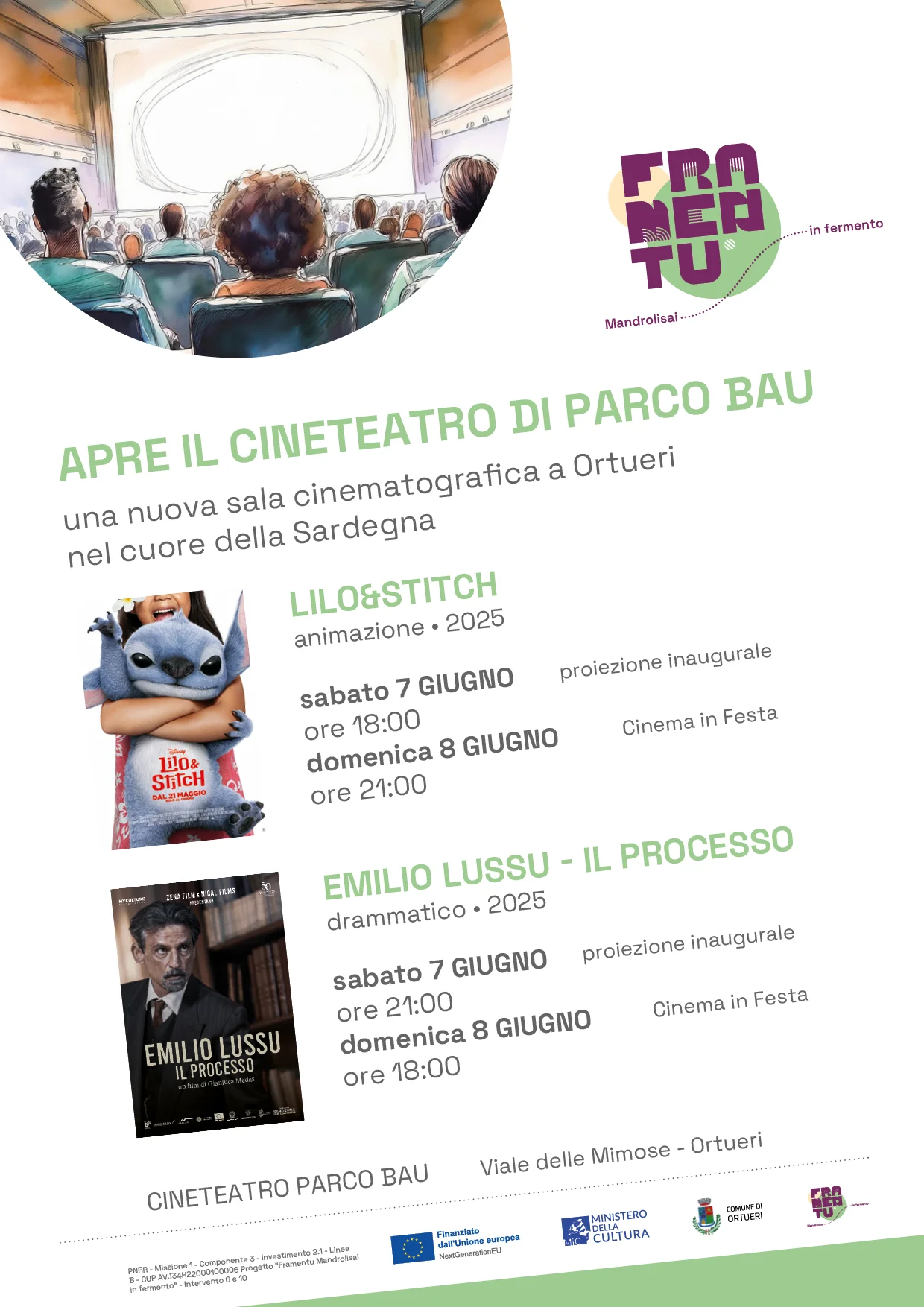 Apre il nuovo Cineteatro di Parco Bau: il 7 e 8 giugno iniziano le proiezioni