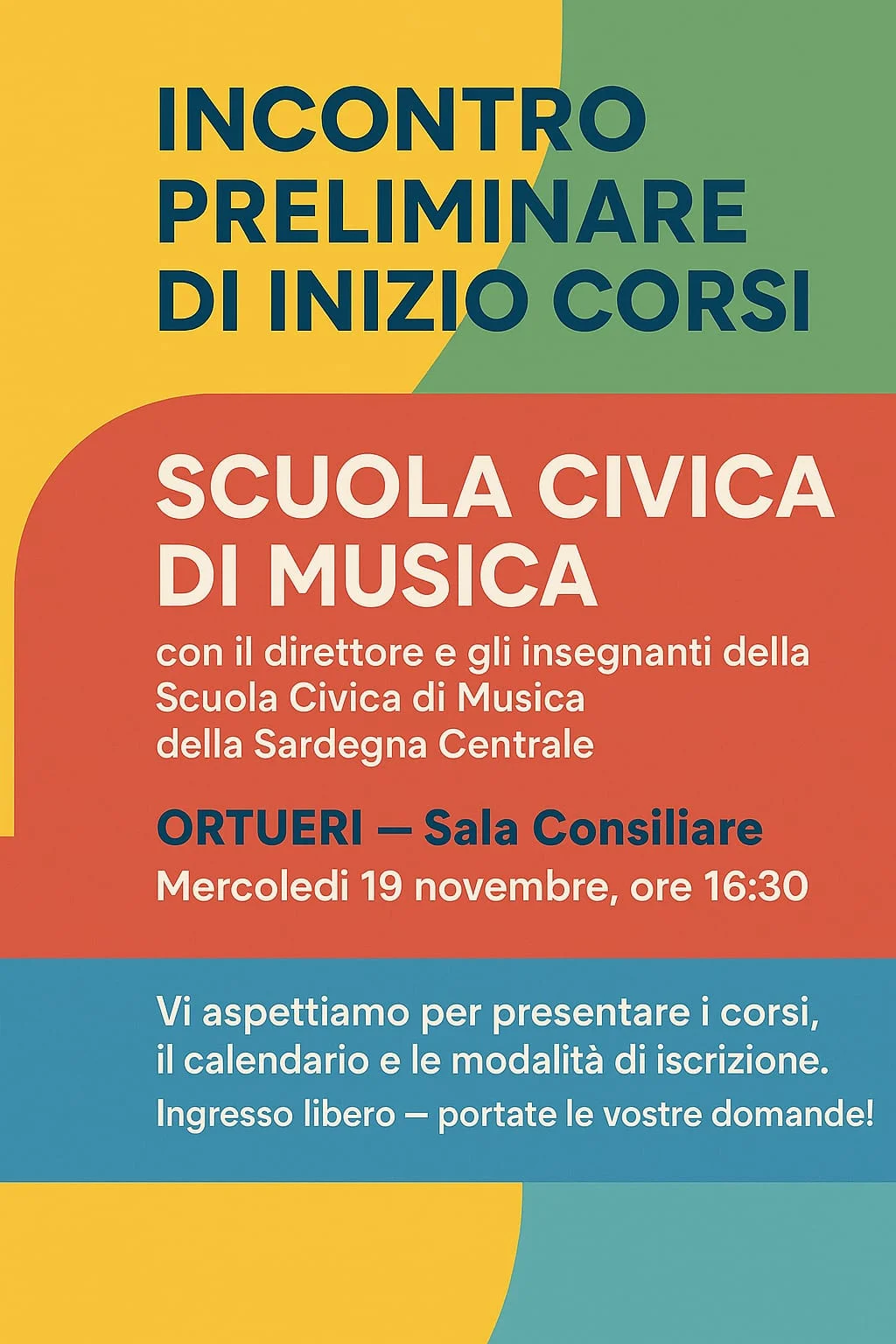 Incontro preliminare avvio corsi della Scuola Civica di Musica della Sardegna Centrale - ORTUERI