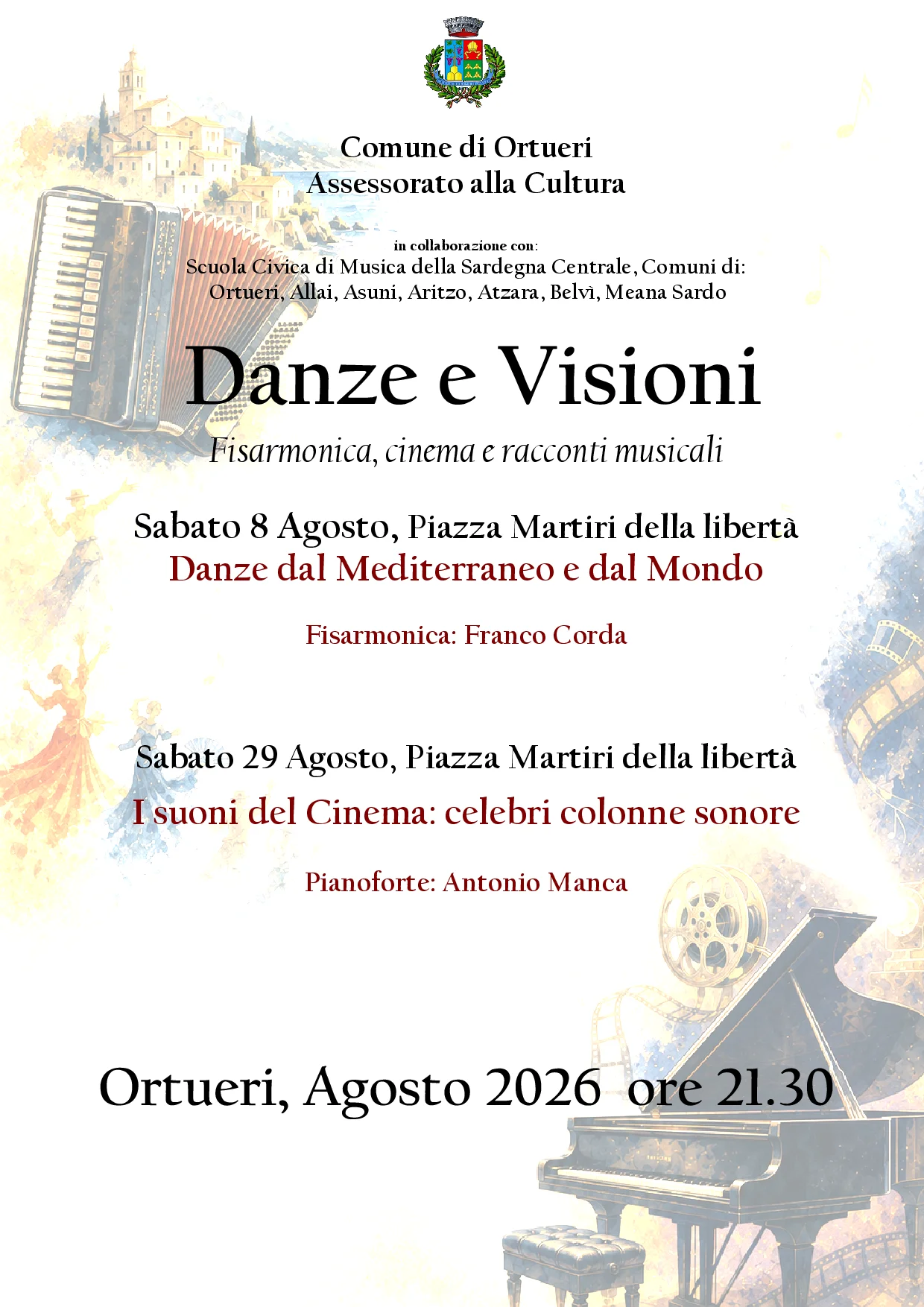 Scuola Civica di Musica della Sardegna Centrale -RASSEGNA ESTIVA: Danze e Visioni Fisarmonica, cinema e racconti musicali