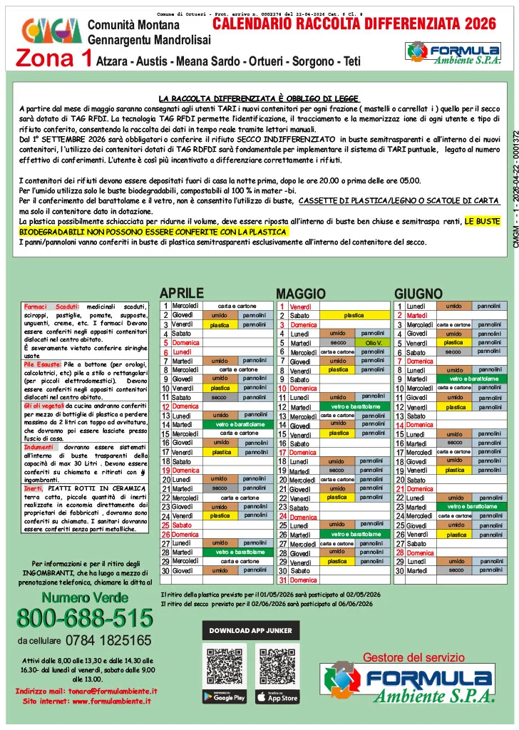 Calendario raccolta differenziata 2026