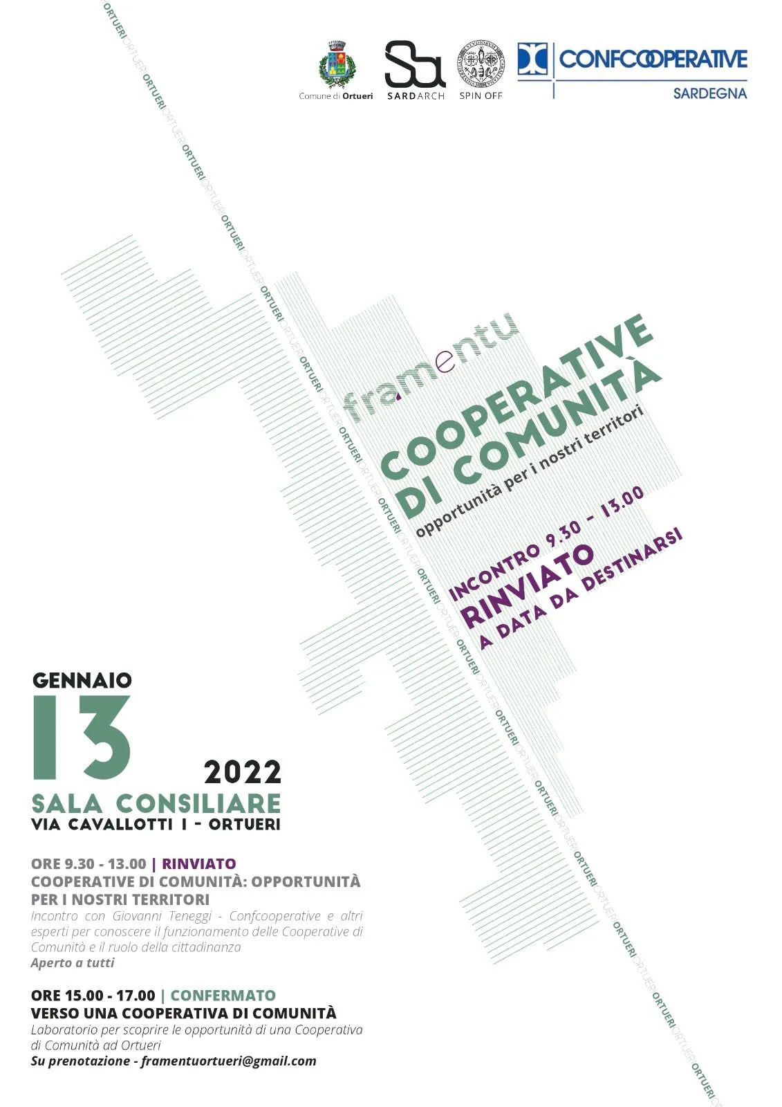Aggiornamenti sull'evento del 13 gennaio sulle cooperative di comunità.