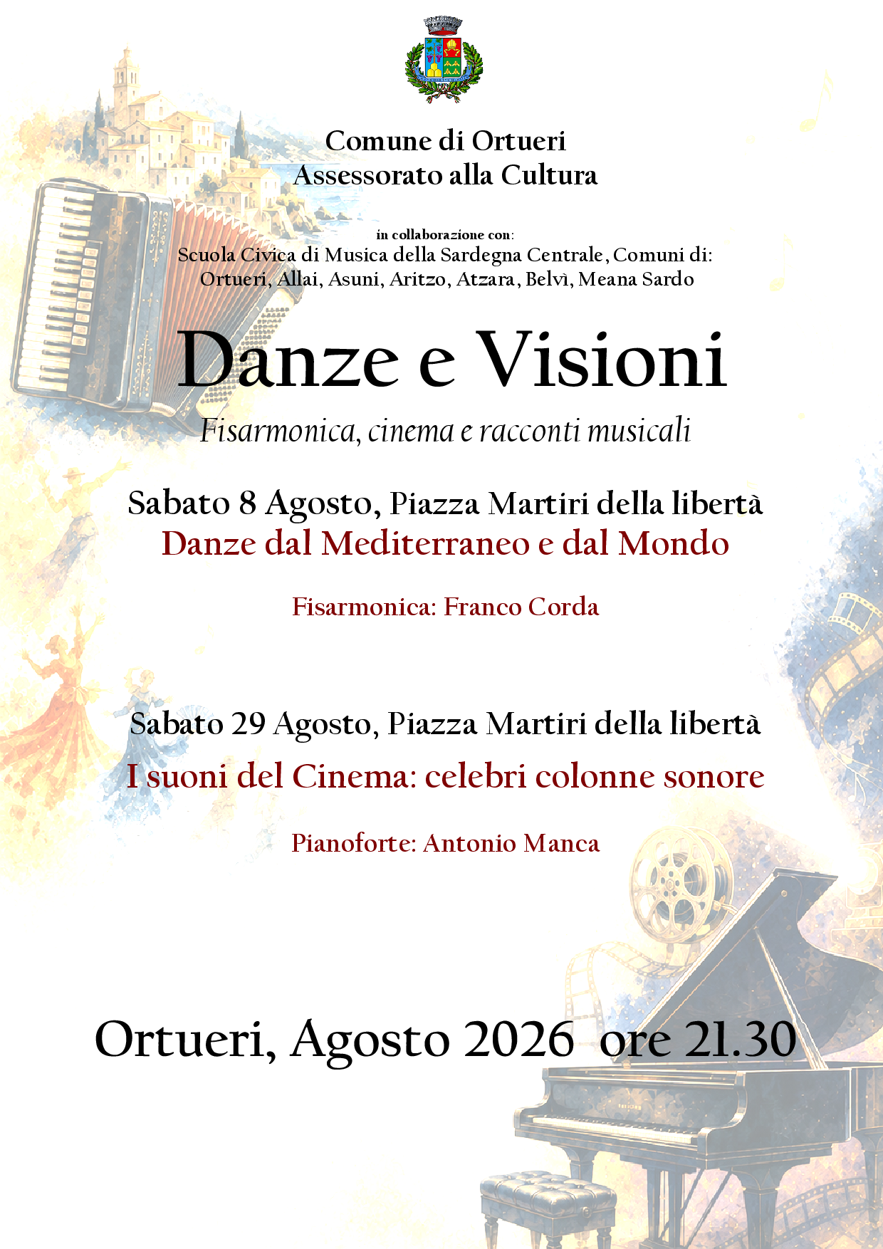 Scuola Civica di Musica della Sardegna Centrale -RASSEGNA ESTIVA: Danze e Visioni Fisarmonica, cinema e racconti musicali