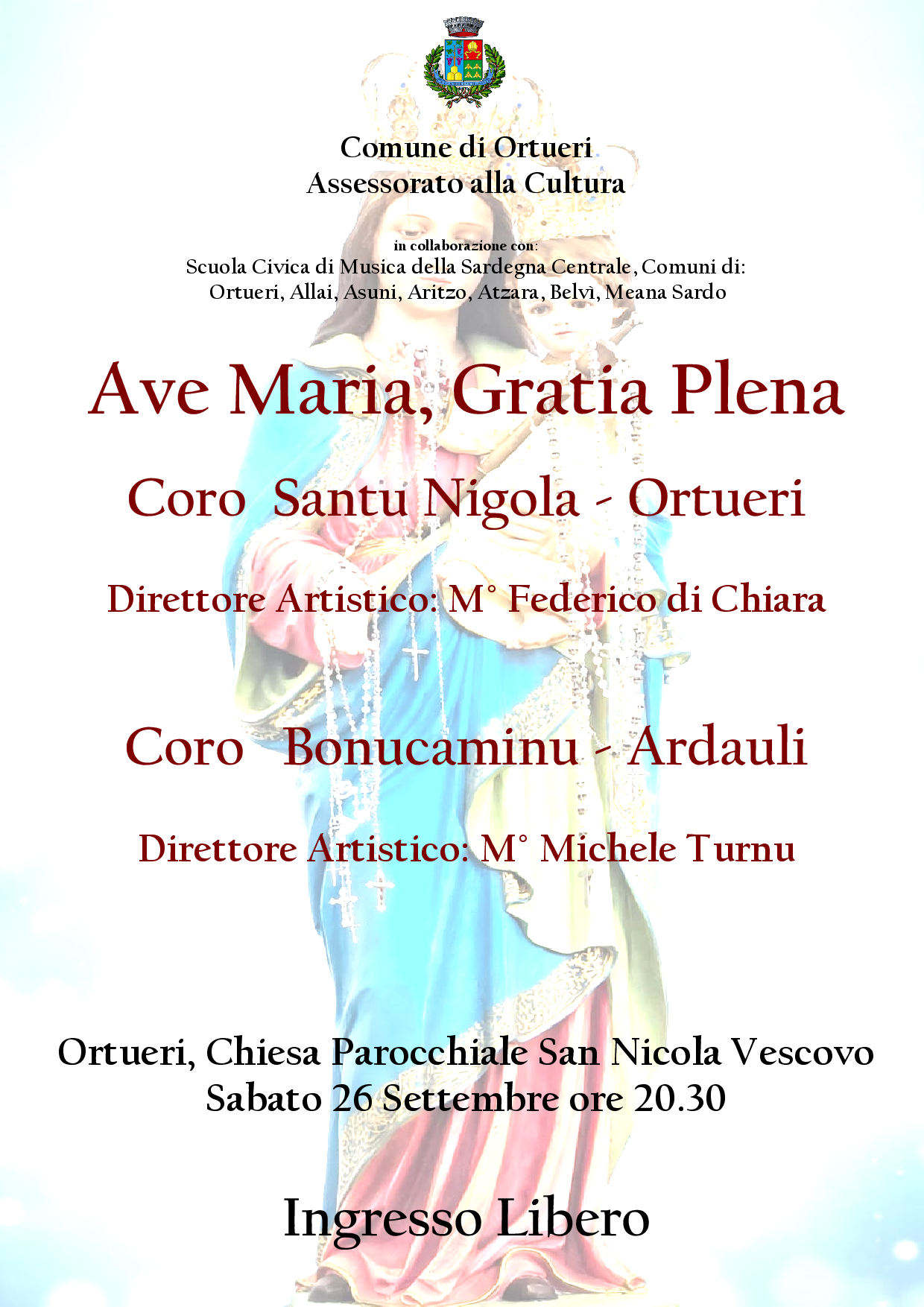 Concerto Corale  'Ave Maria, Gratia Plena' -  26 settembre 2026 h. 20.30 - Chiesa Parrocchiale