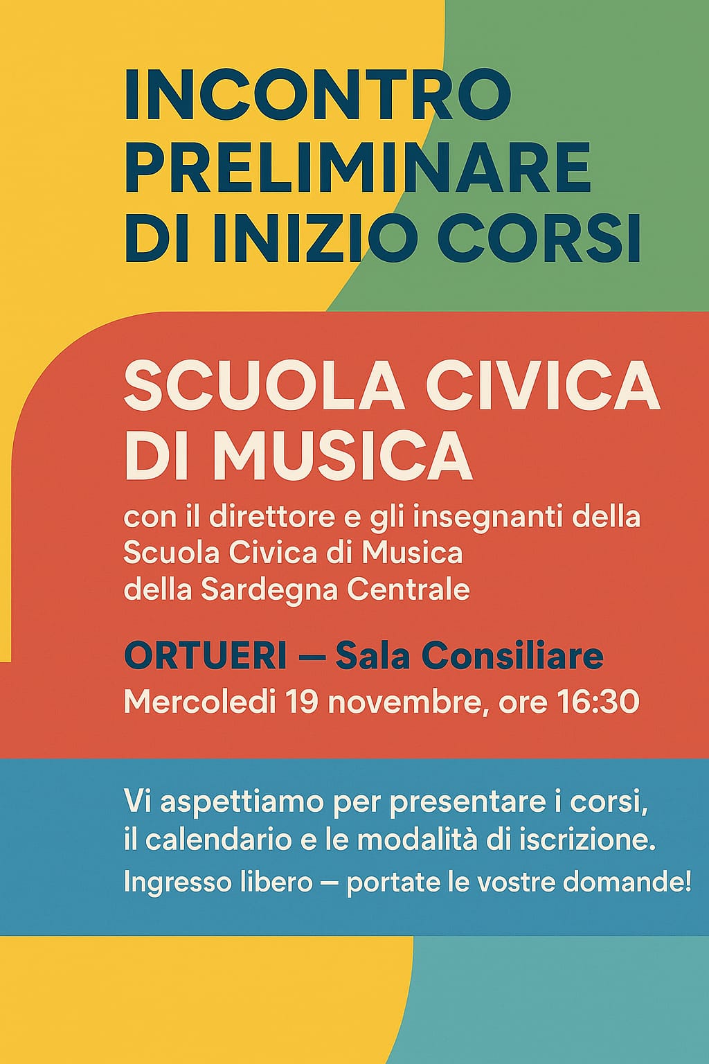 Incontro preliminare avvio corsi della Scuola Civica di Musica della Sardegna Centrale - ORTUERI