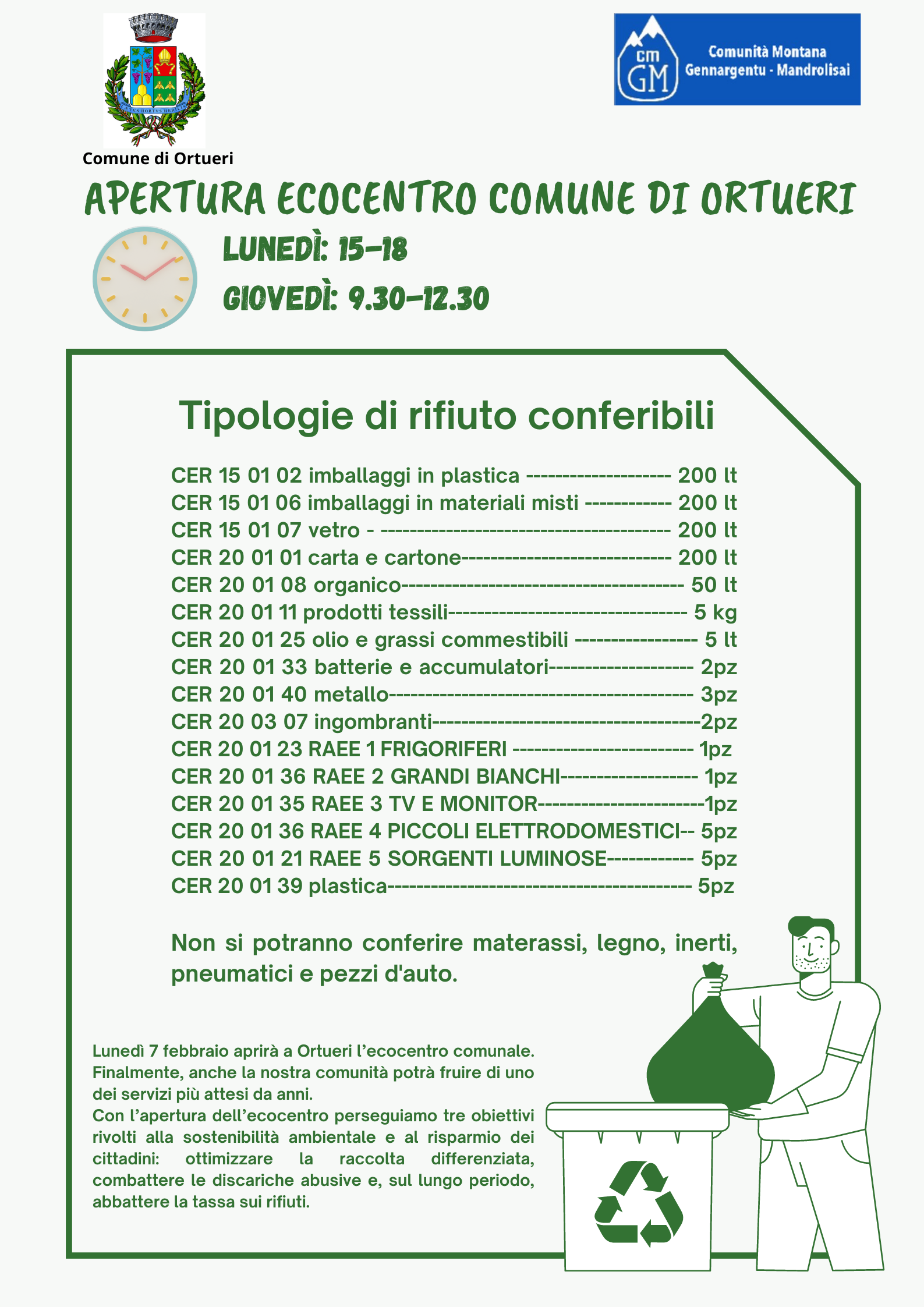 Apertura ecocentro del Comune di Ortueri