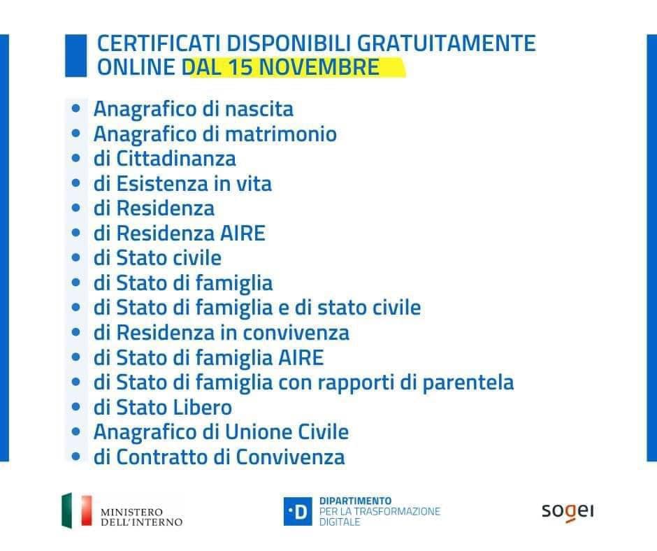 Anagrafe online: da oggi è possibile scaricare i certificati digitali