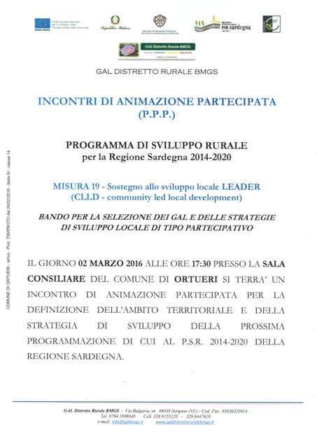 GAL-DISTRETTO RURALE BMGS- INCONTRI DI ANIMAZIONE PARTECIPATA (P.P.P.)