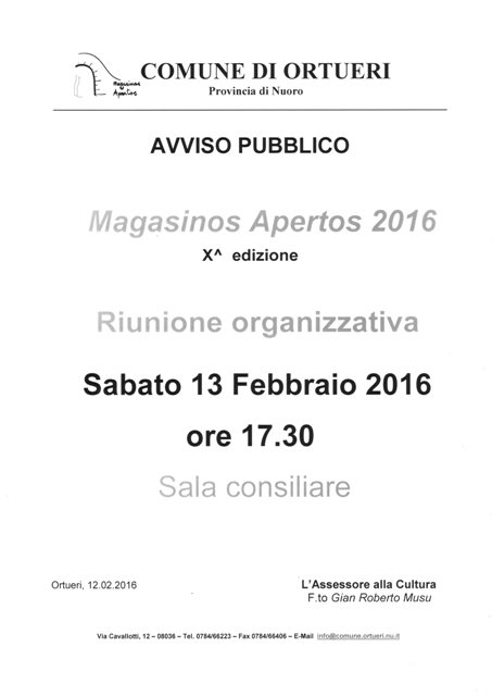 MAGASINOS APERTOS 2016 - RIUNIONE ORGANIZZATIVA