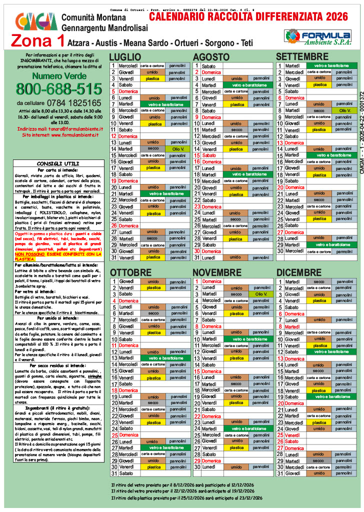 CALENDARIO RACCOLTA DIFFERENZIATA 2026 2